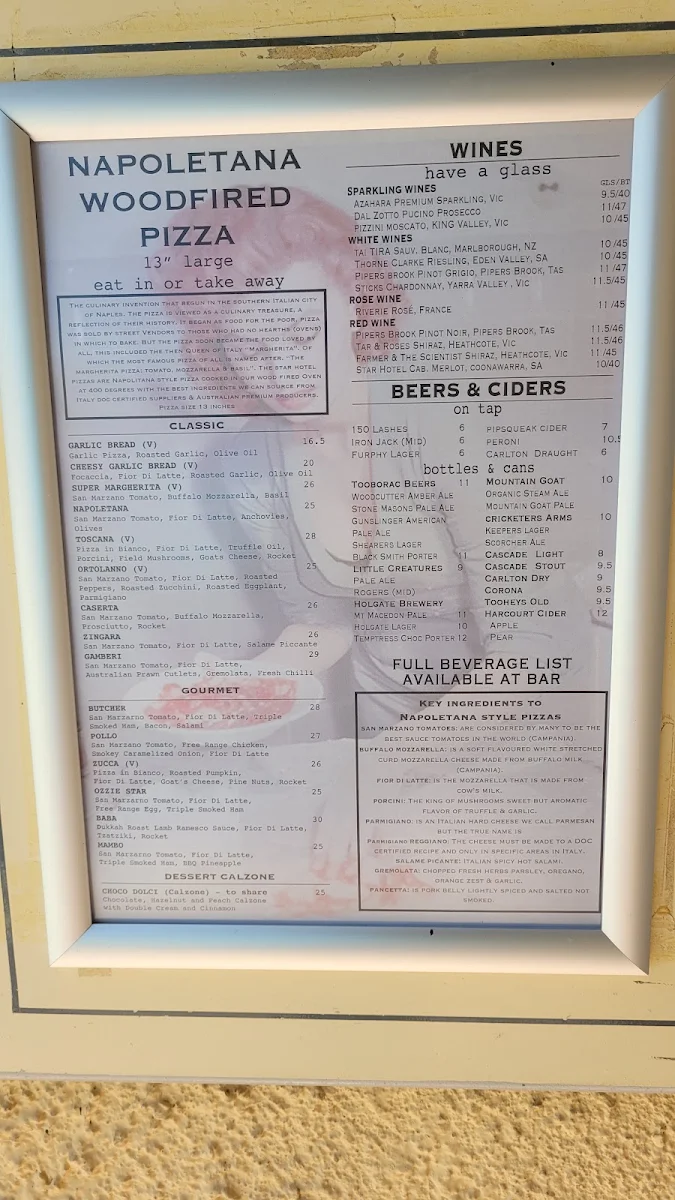 Menu, Star Hotel Echuca