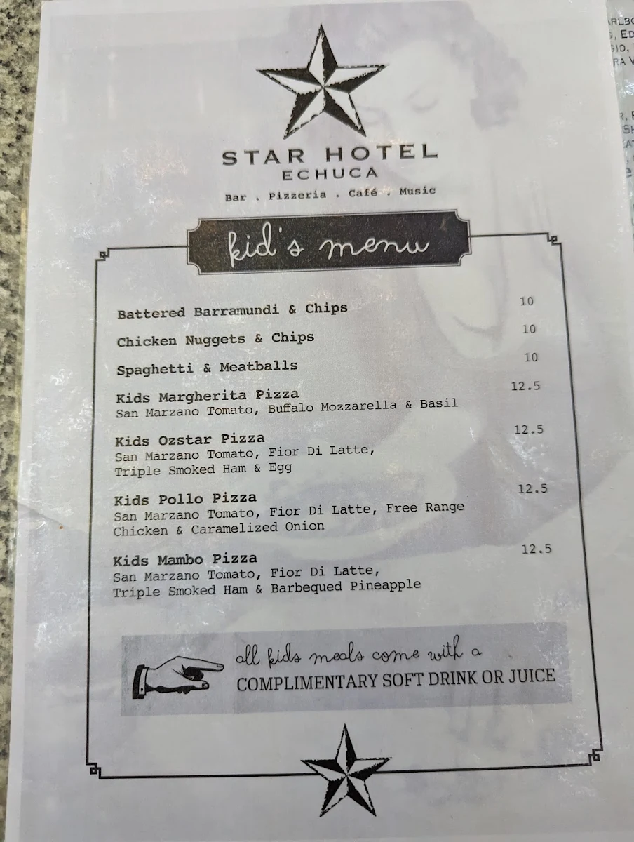 Menu, Star Hotel Echuca