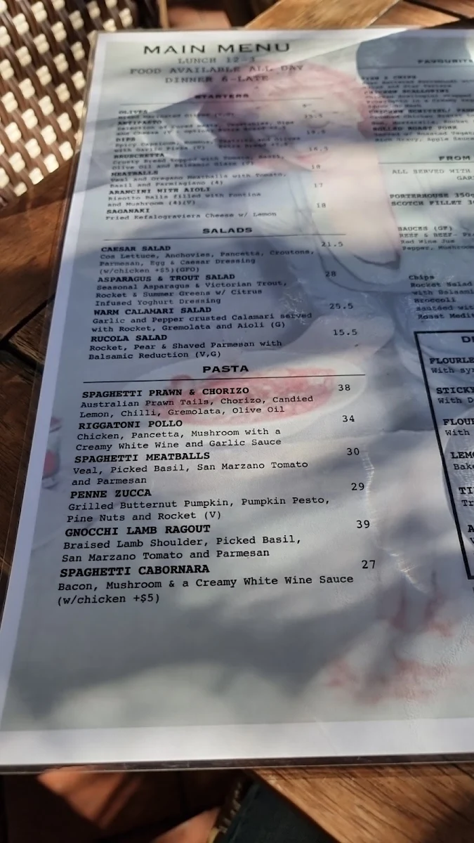 Menu, Star Hotel Echuca