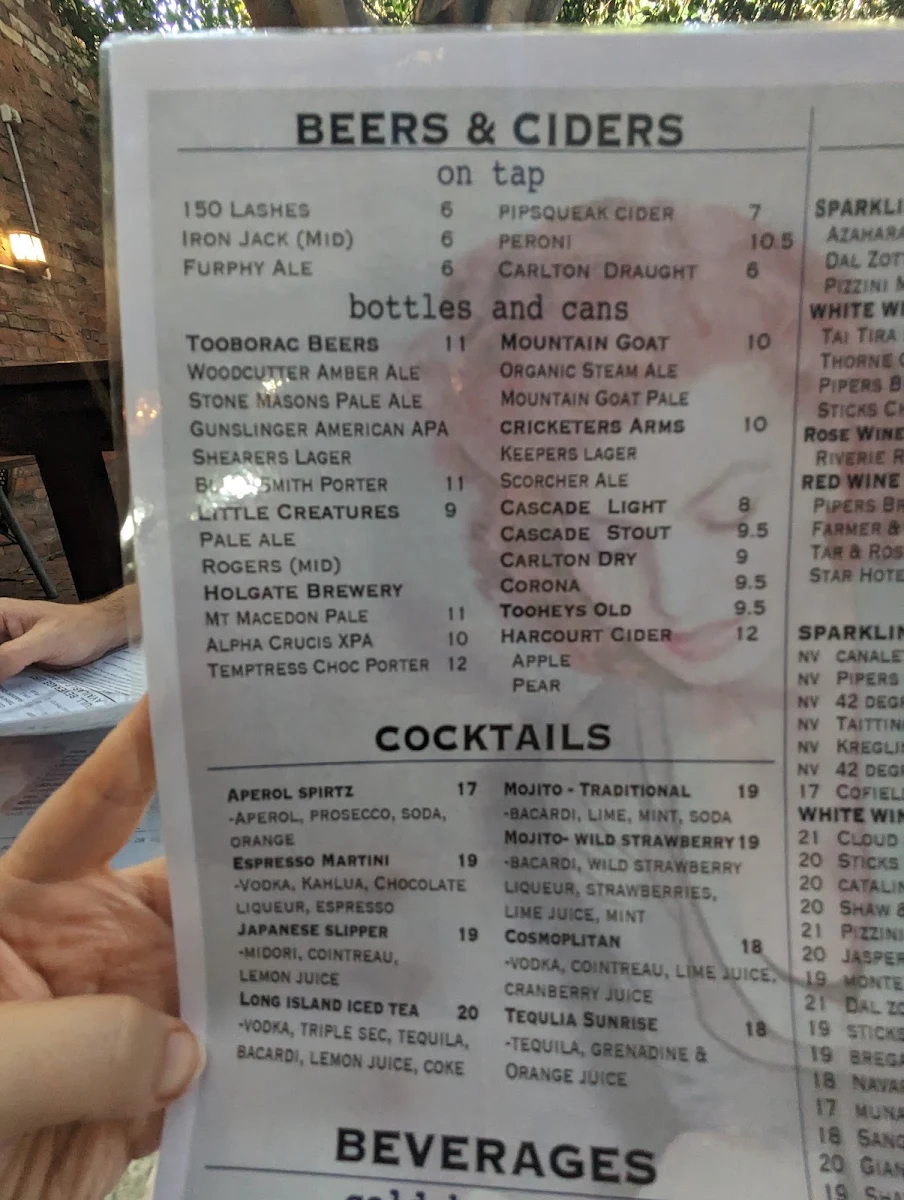 Menu, Star Hotel Echuca