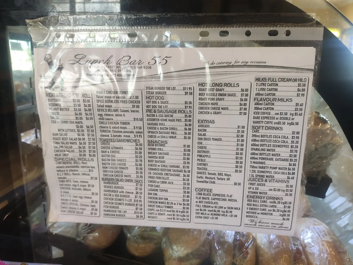 Menu, Lunch Bar 55