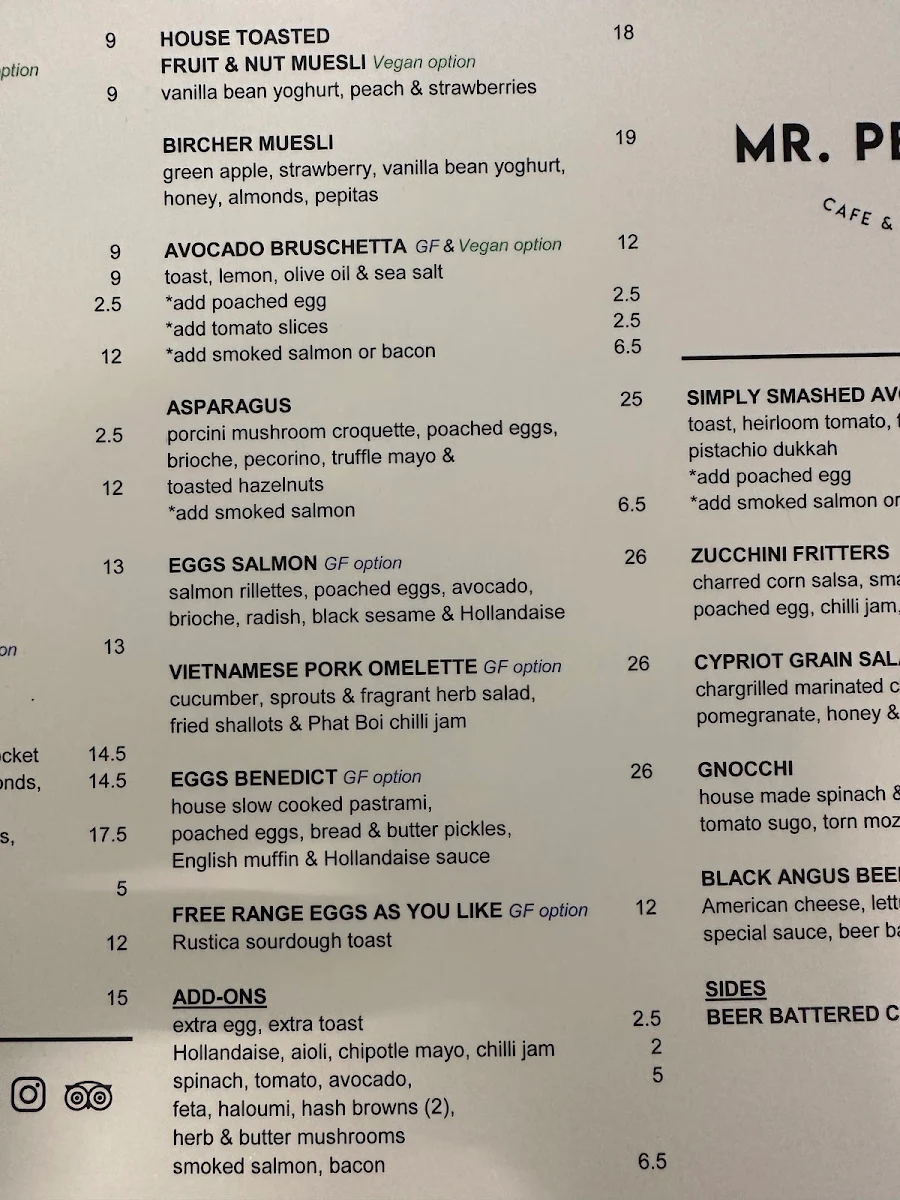 Menu, Mr.Percival Cafe & Restaurant