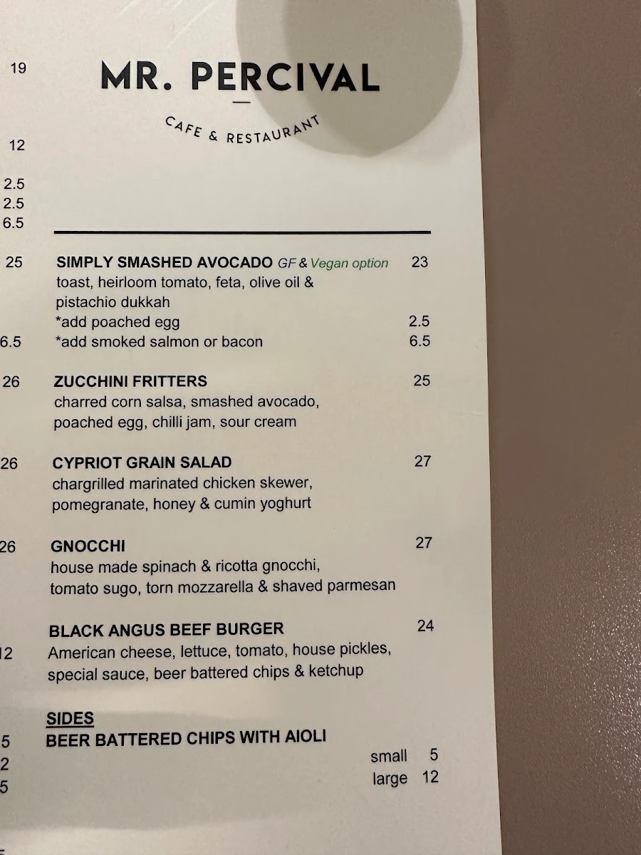 Menu, Mr.Percival Cafe & Restaurant