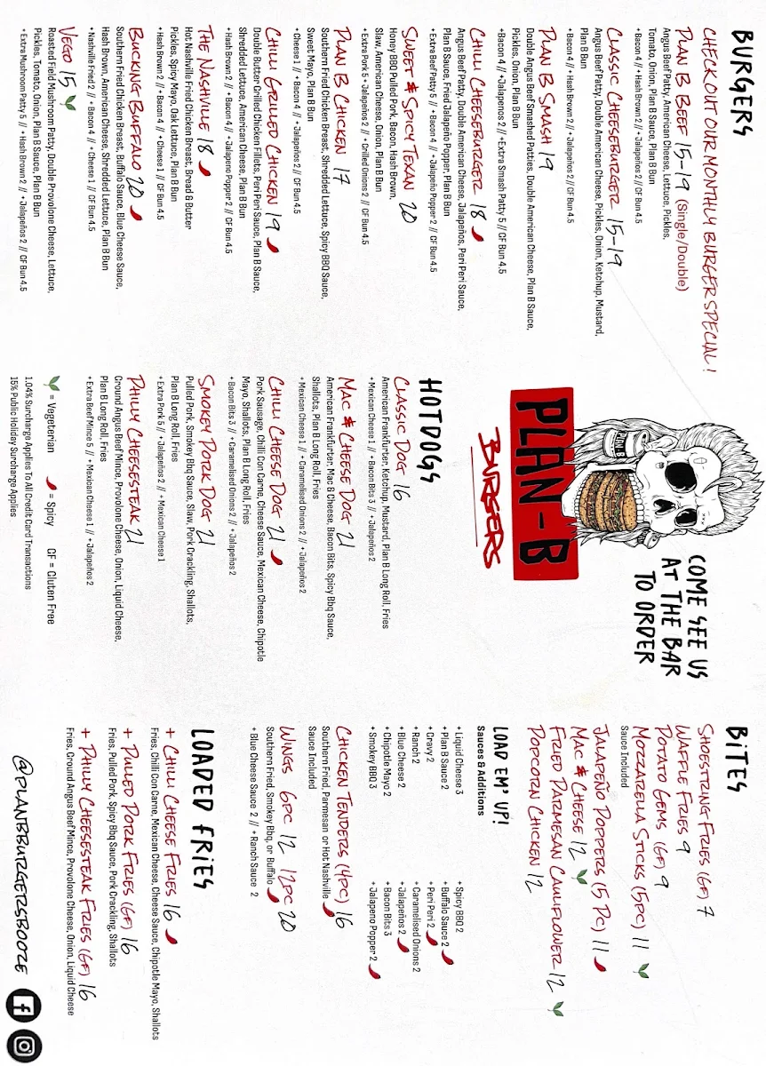 Menu, Plan B Burgers & Booze