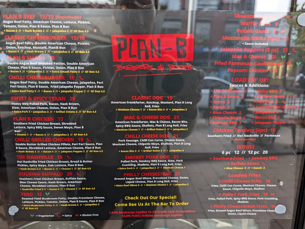 Menu, Plan B Burgers & Booze