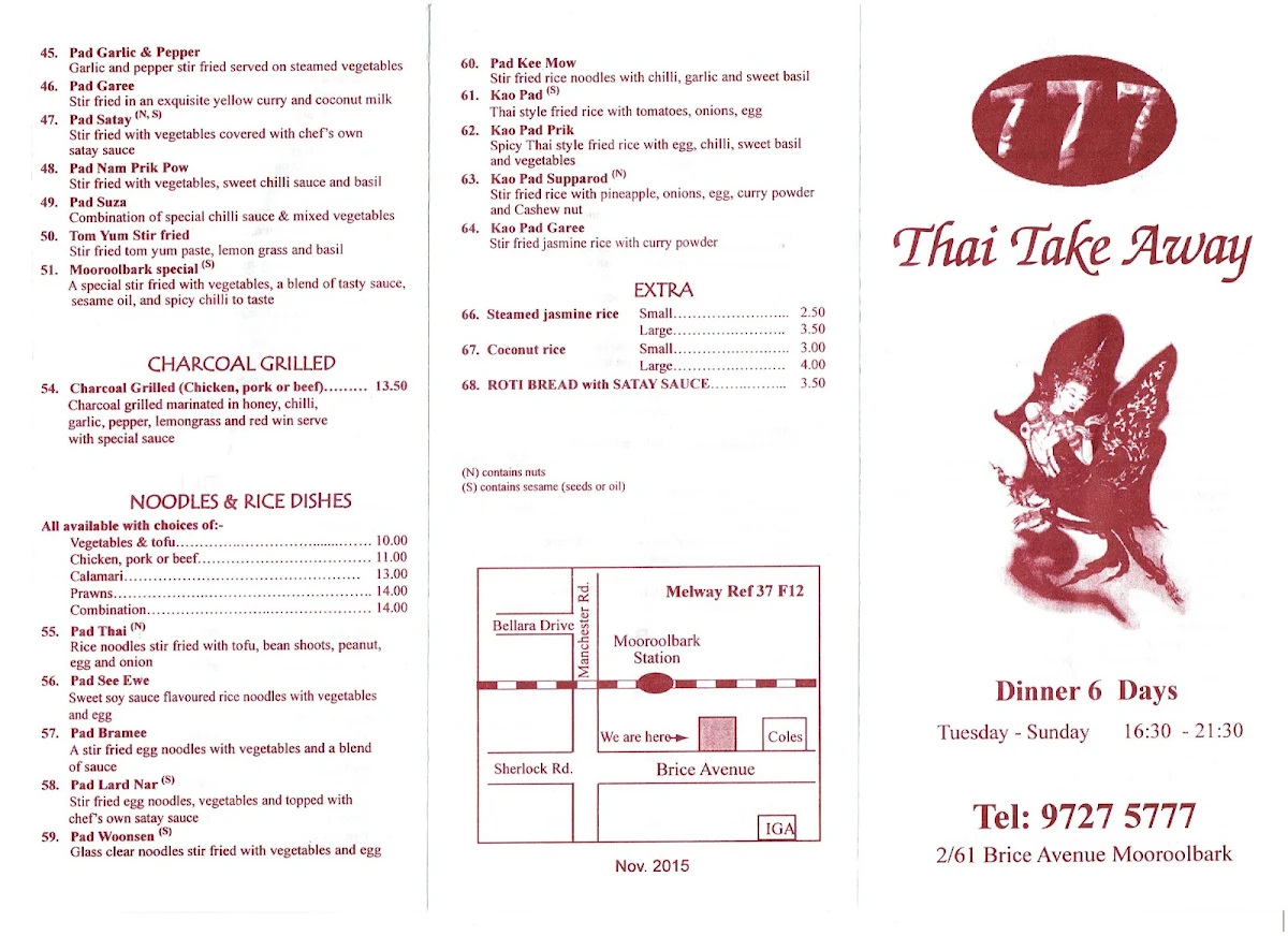 Menu, Meetang Thai Kitchen - Mooroolbark