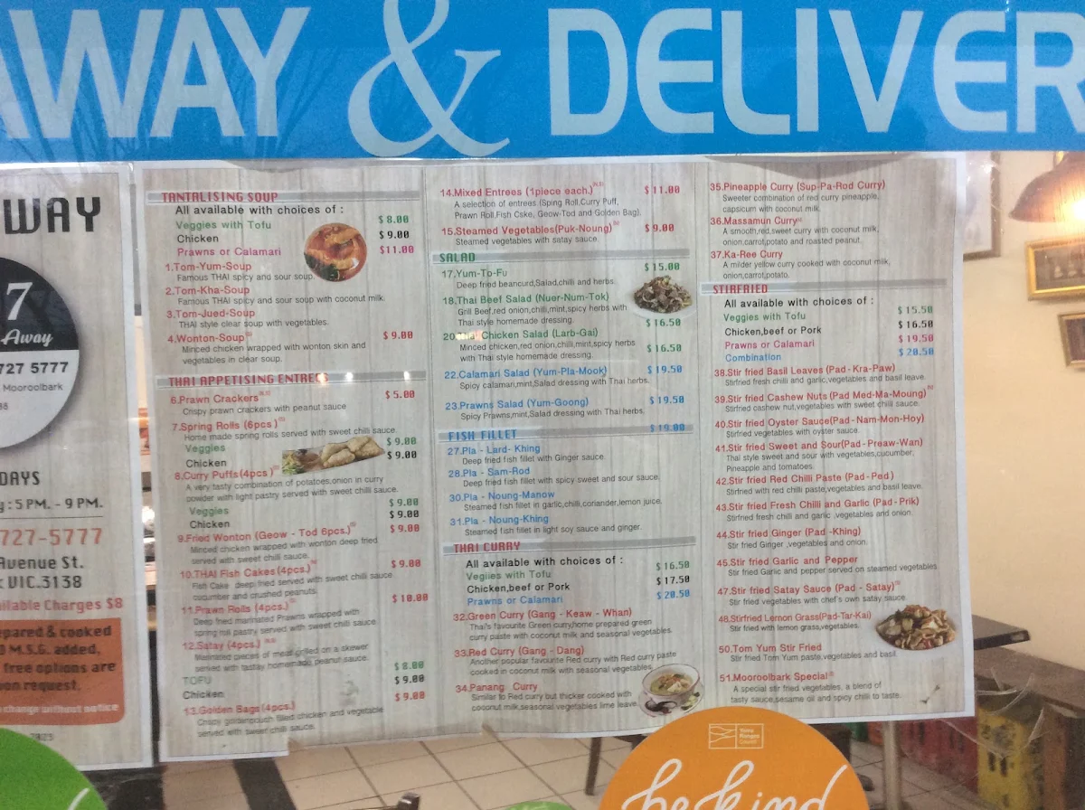 Menu, Meetang Thai Kitchen - Mooroolbark