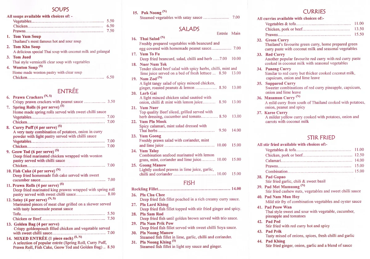 Menu, Meetang Thai Kitchen - Mooroolbark
