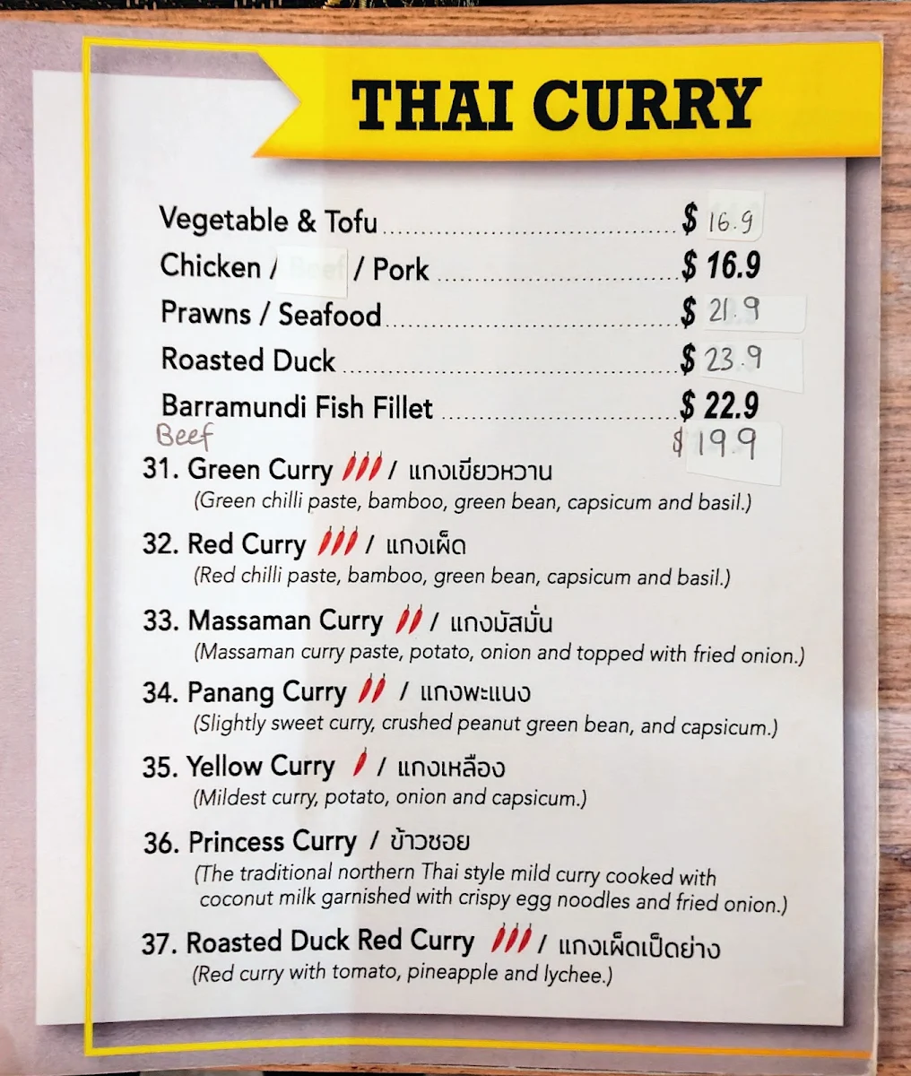 Menu, Thai Chuan Chim By Princess Thai At Redbank Plaza