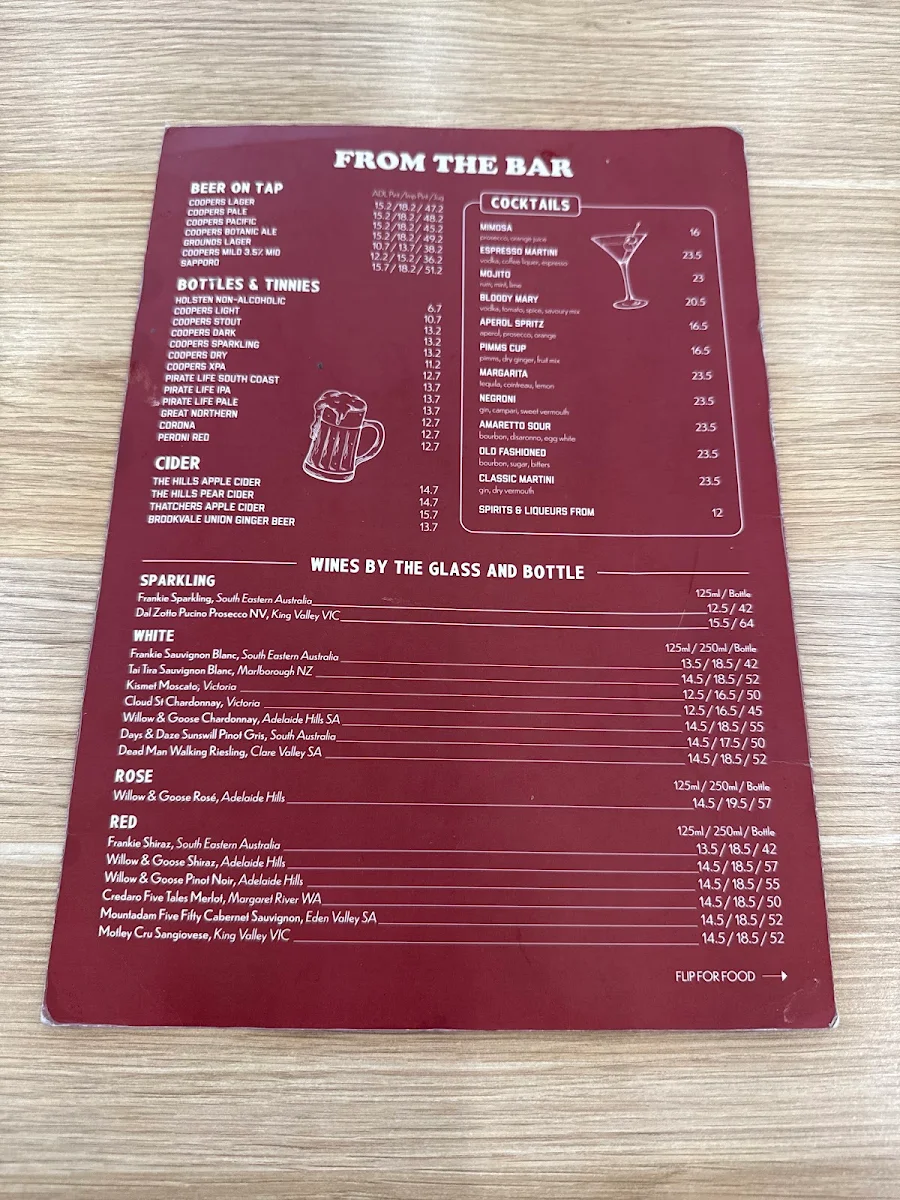 Menu, ADL Grounds Bar