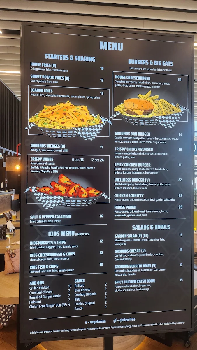 Menu, ADL Grounds Bar