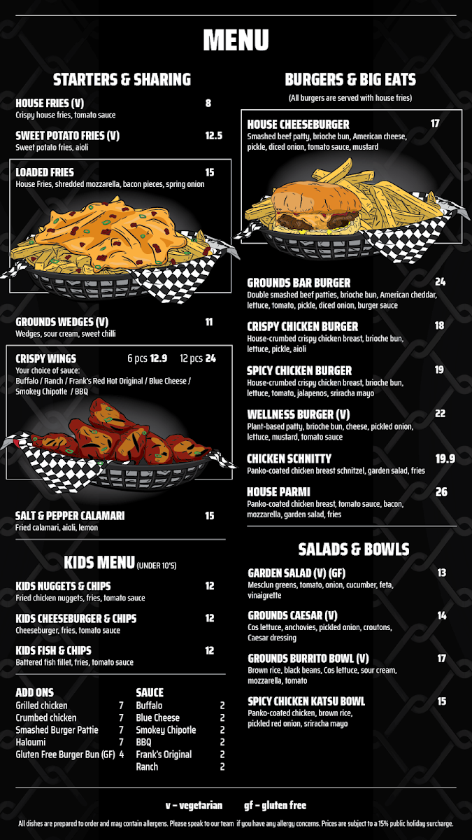 Menu, ADL Grounds Bar
