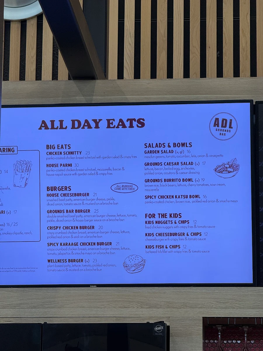 Menu, ADL Grounds Bar
