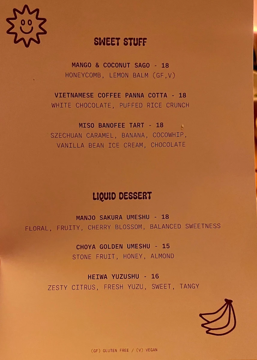 Menu, Light Years - Perth