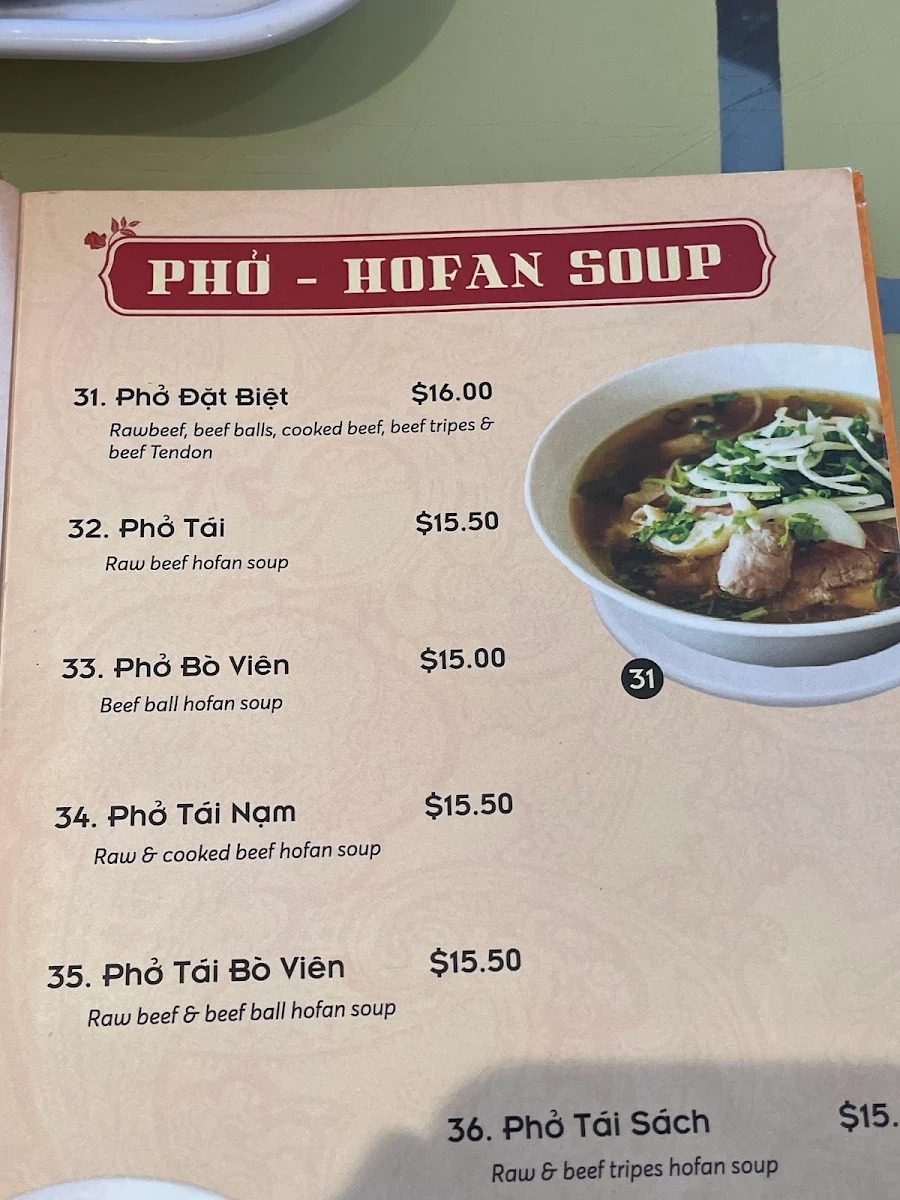 Menu, Tra Vinh Girrawheen Vietnamese Restaurant