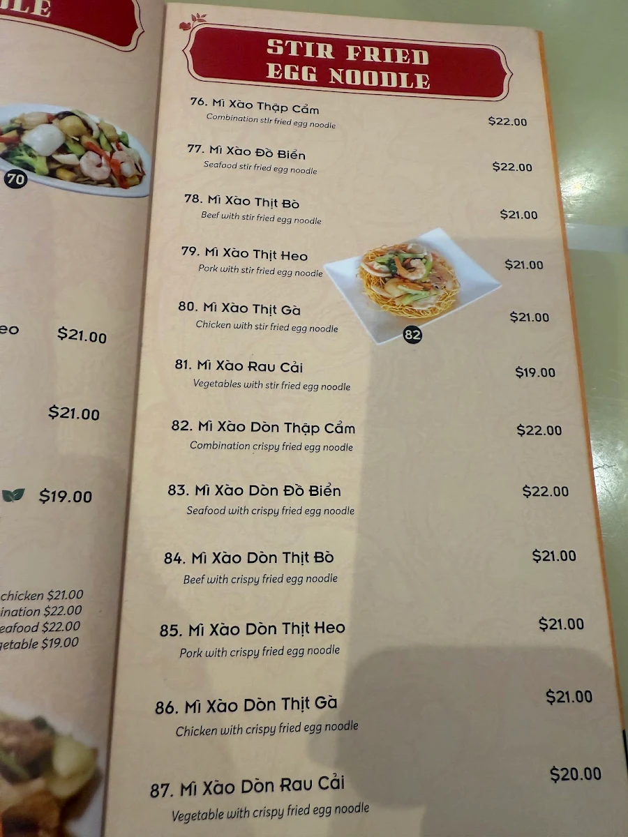 Menu, Tra Vinh Girrawheen Vietnamese Restaurant