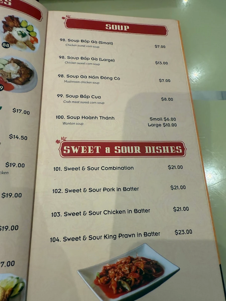Menu, Tra Vinh Girrawheen Vietnamese Restaurant
