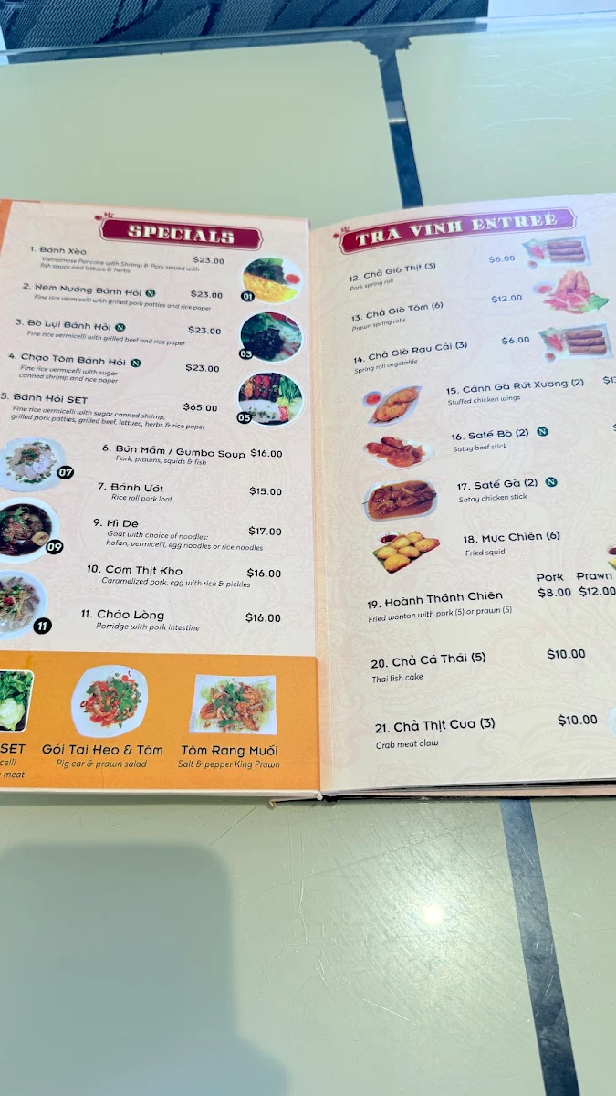 Menu, Tra Vinh Girrawheen Vietnamese Restaurant