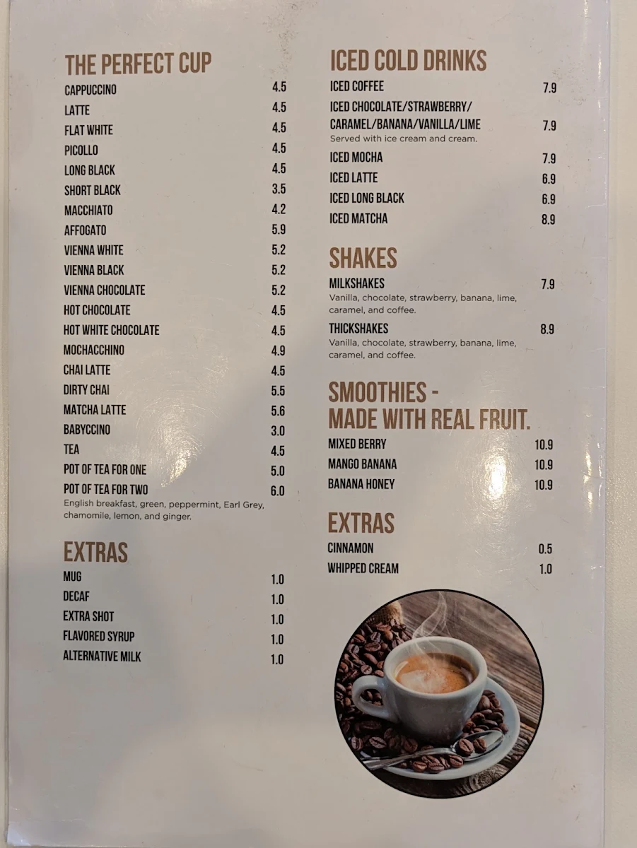 Menu, St Georges Bakehouse Arndale