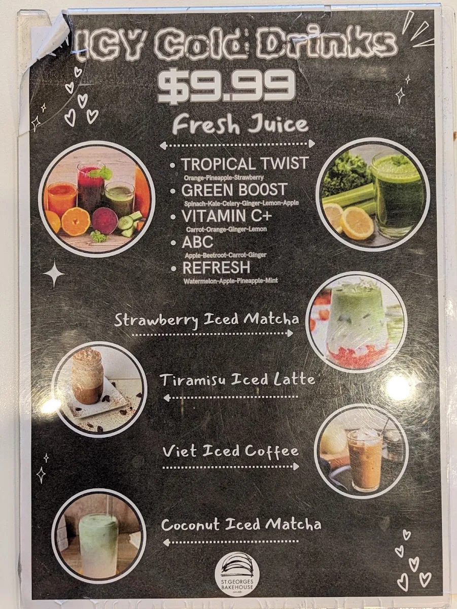 Menu, St Georges Bakehouse Arndale