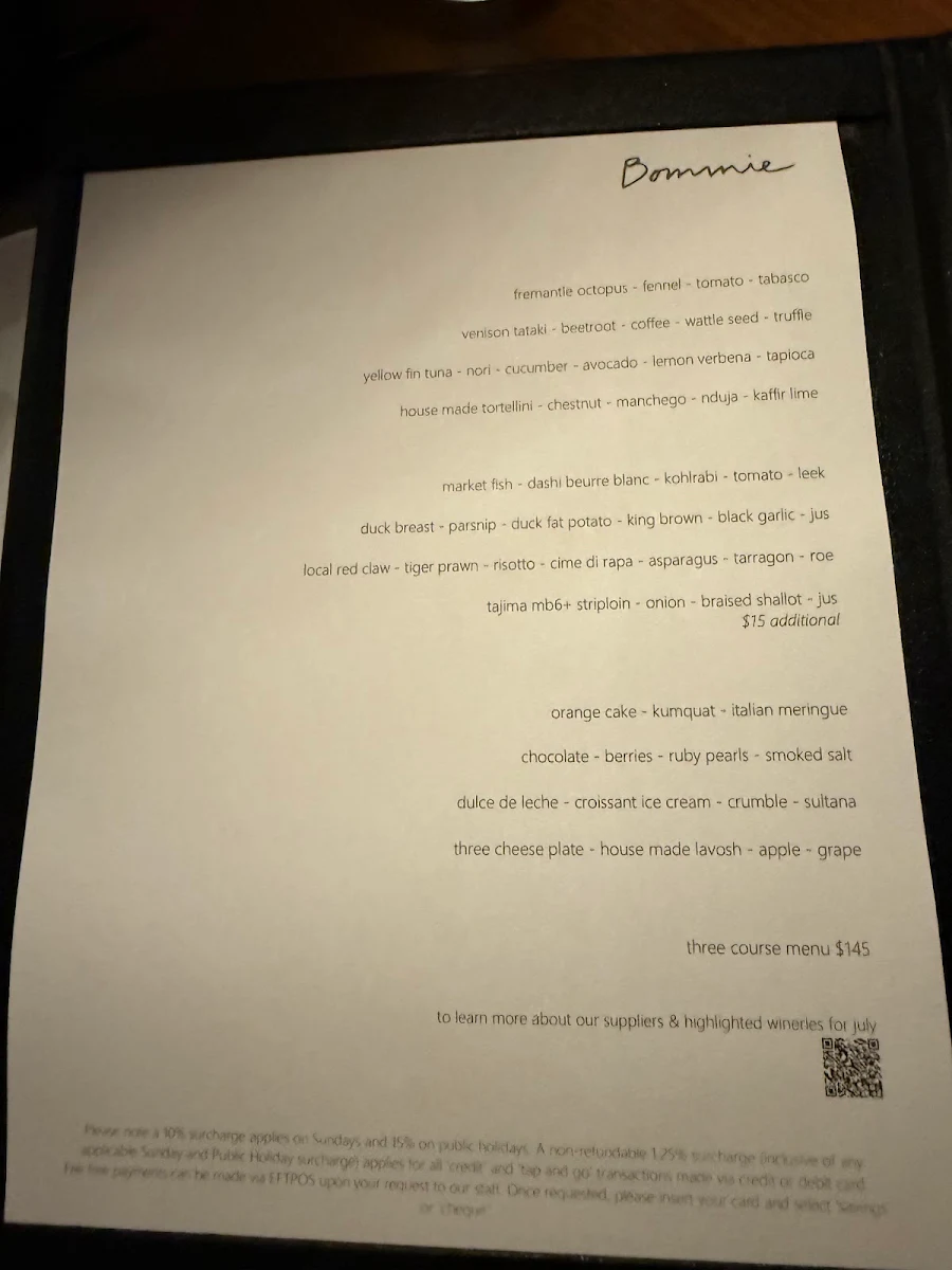 Menu, Bommie