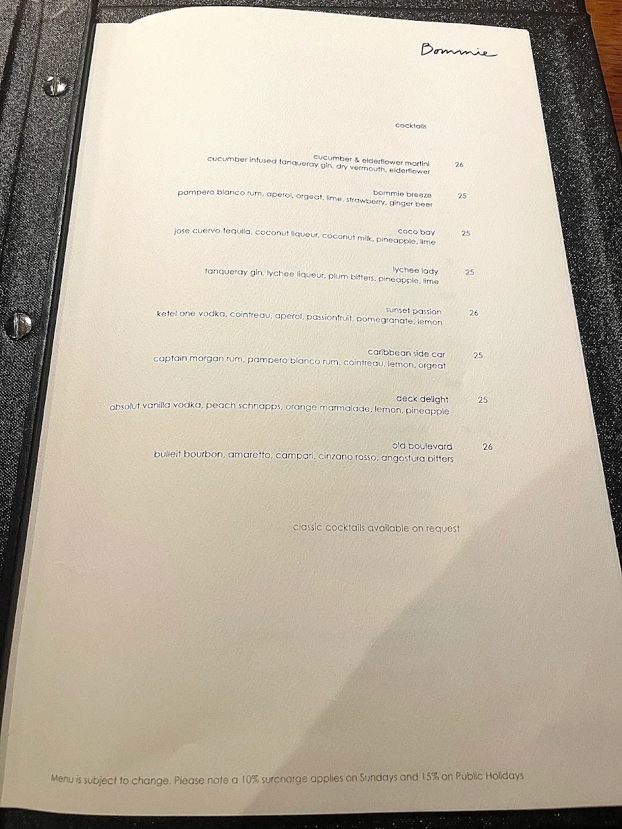 Menu, Bommie