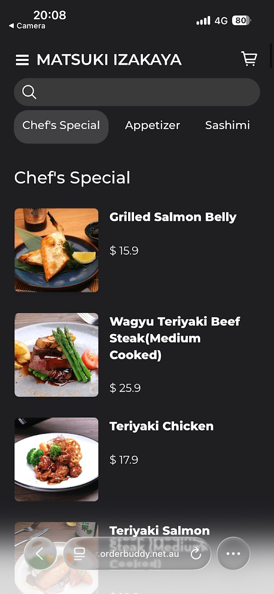 Menu, Matsuki Izakaya