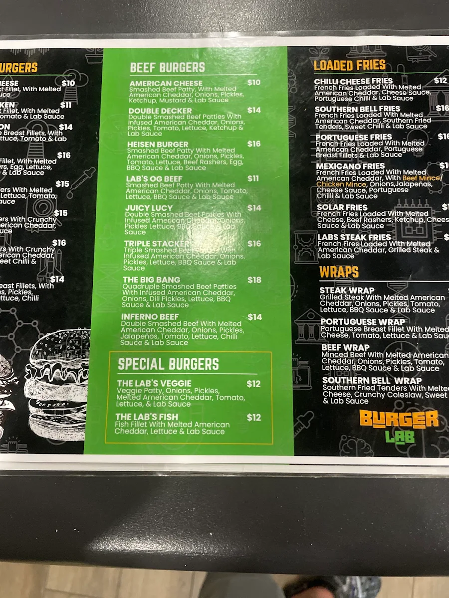 Menu, Burger Lab