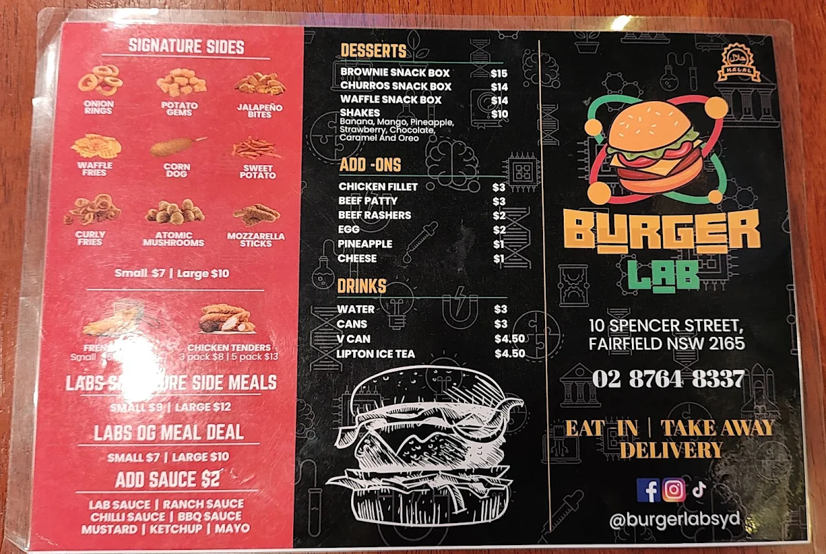 Menu, Burger Lab