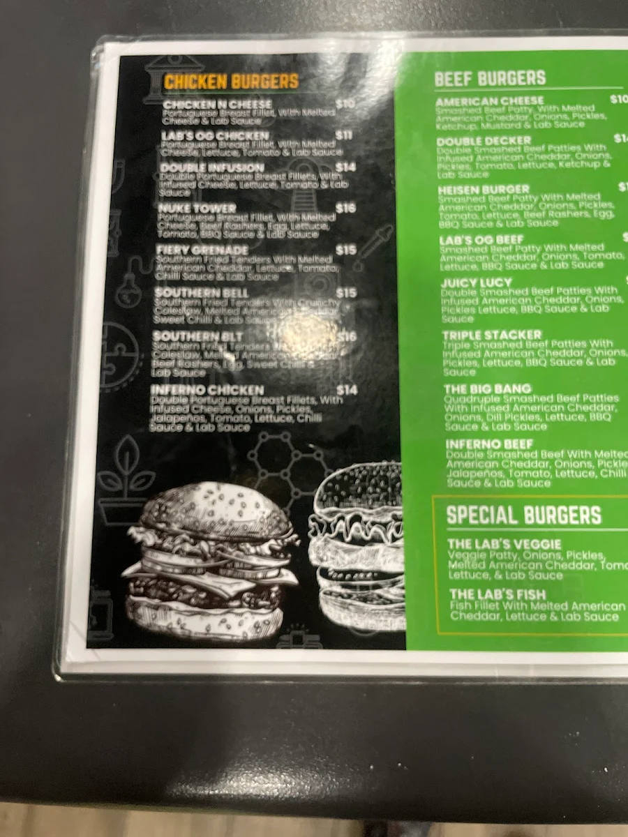 Menu, Burger Lab
