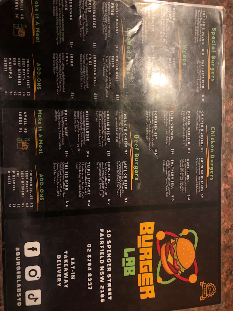 Menu, Burger Lab