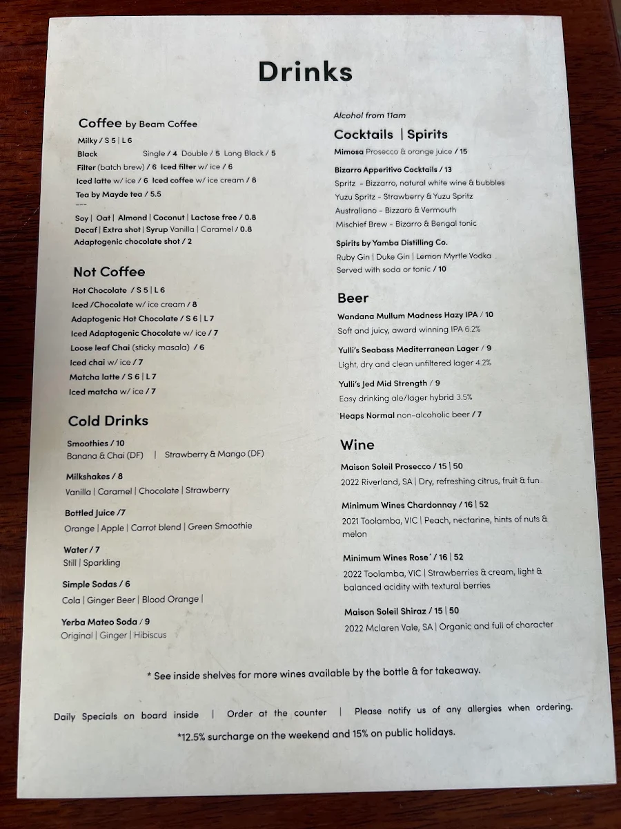 Menu, Gather Yamba
