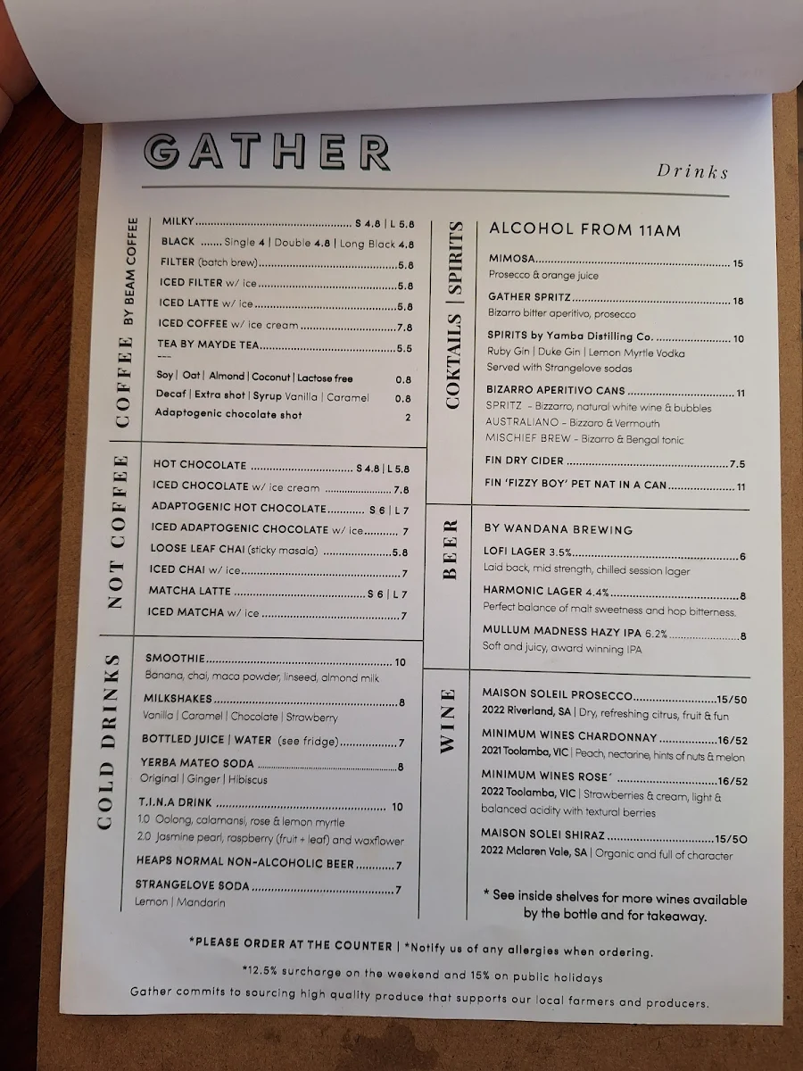 Menu, Gather Yamba