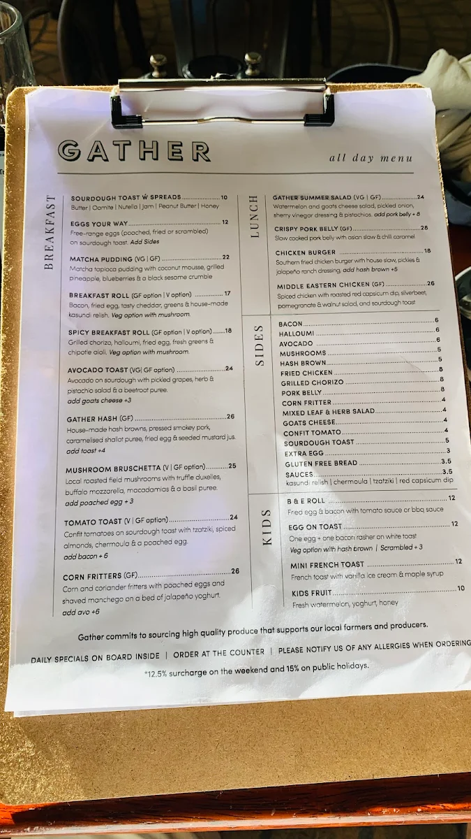 Menu, Gather Yamba