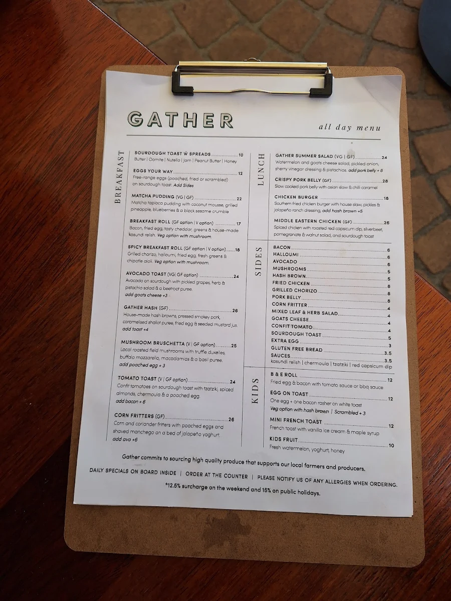 Menu, Gather Yamba