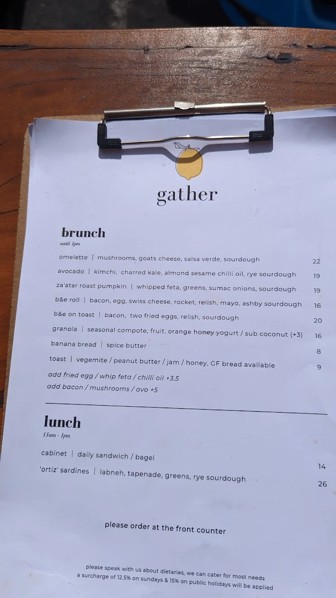Menu, Gather Yamba