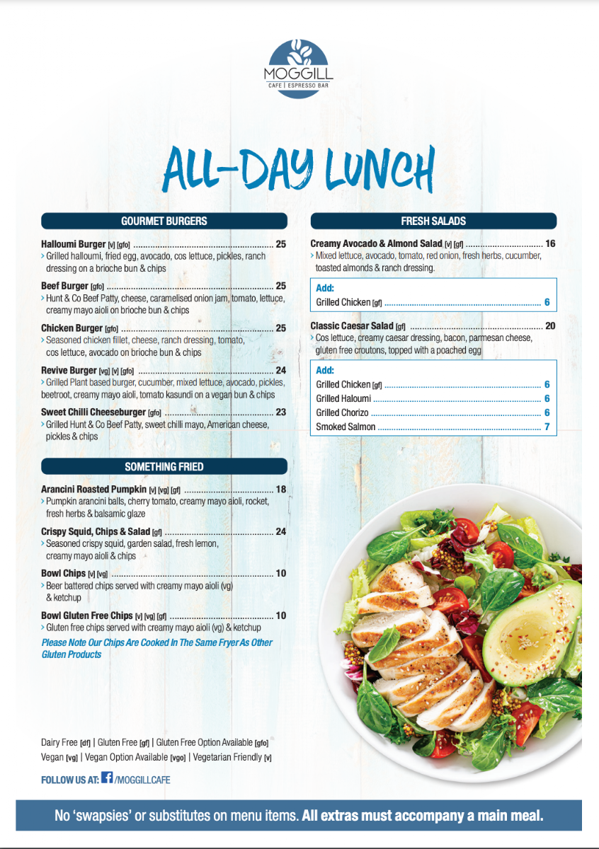 Menu, Moggill Cafe & Espresso Bar
