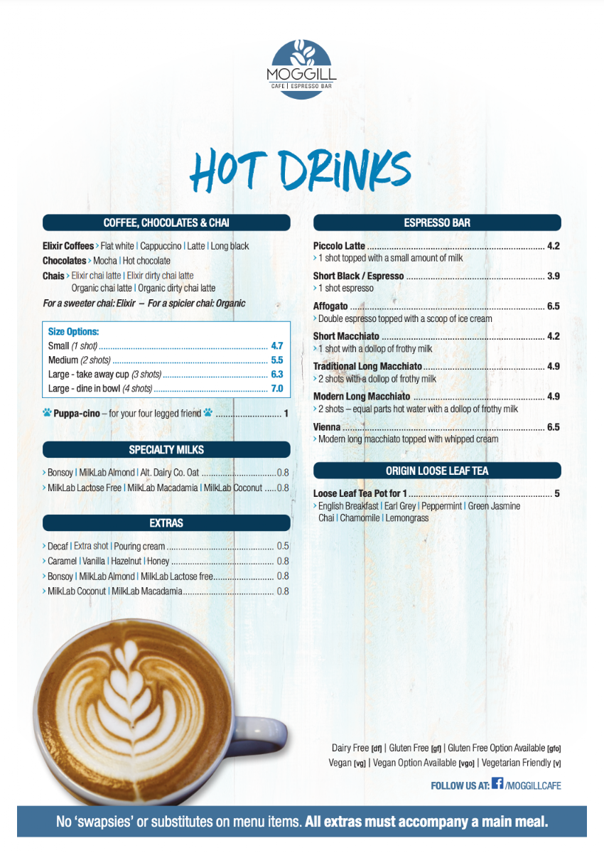 Menu, Moggill Cafe & Espresso Bar