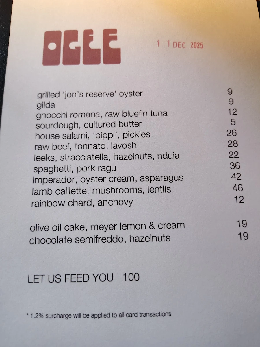 Menu, Ogee