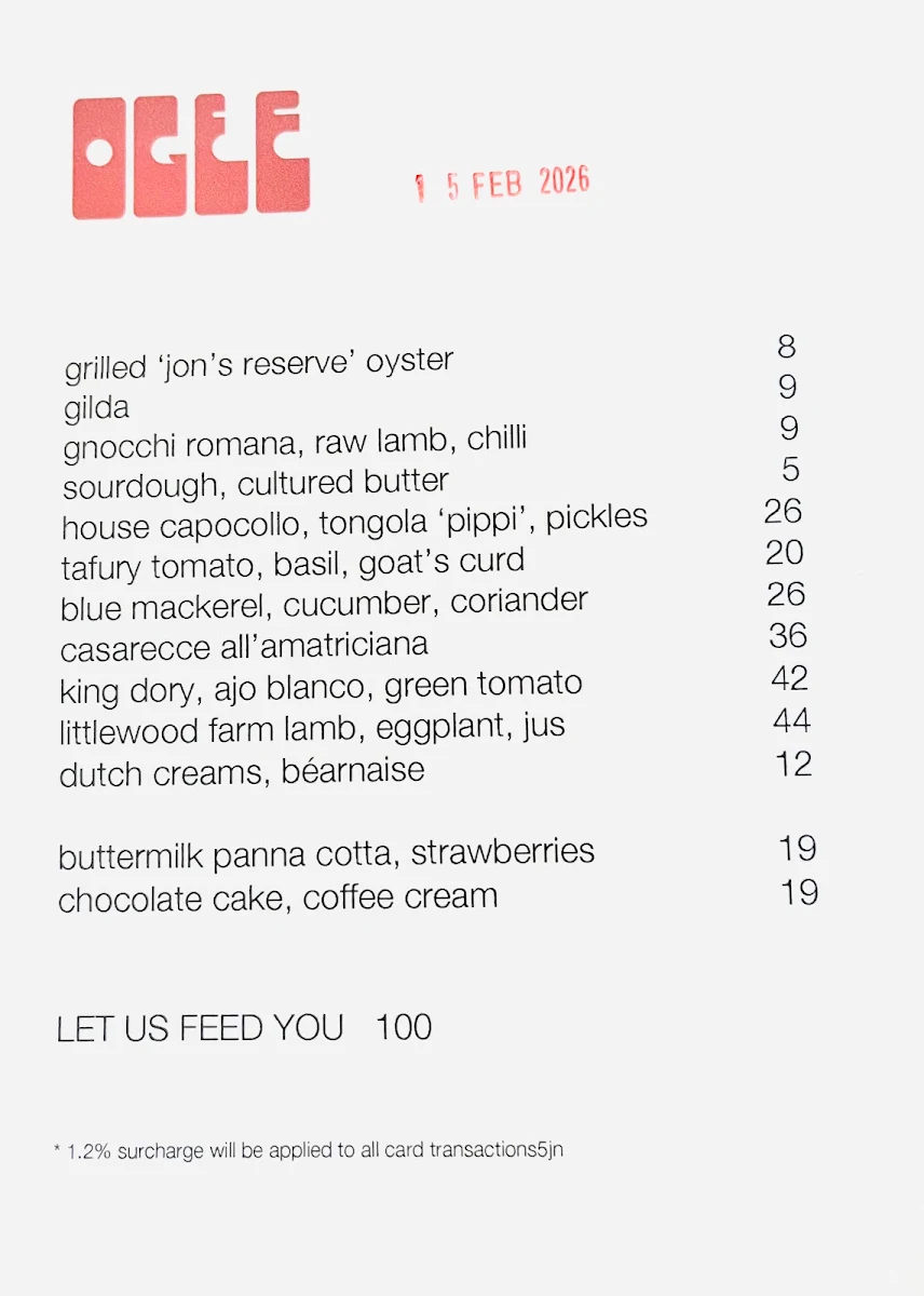 Menu, Ogee