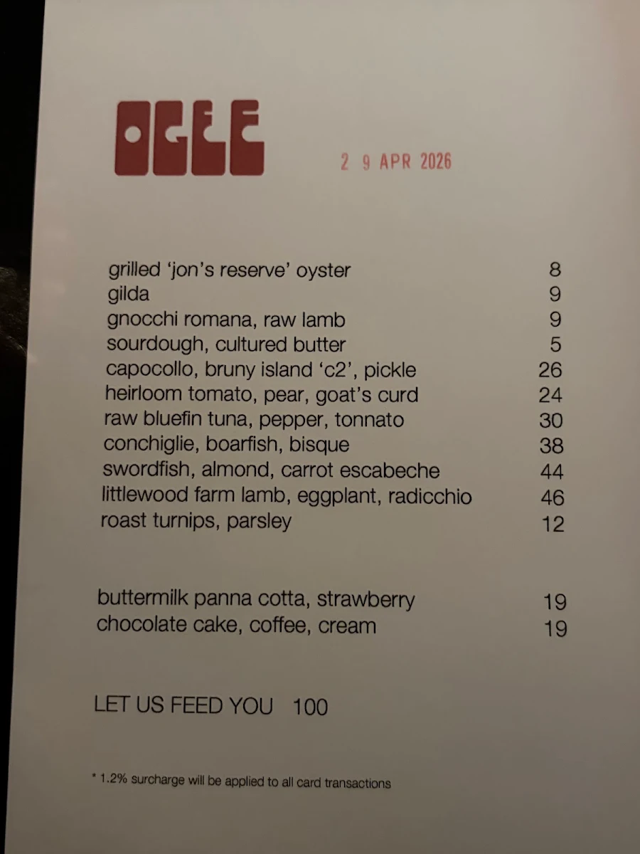 Menu, Ogee
