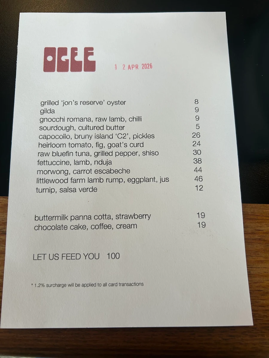 Menu, Ogee