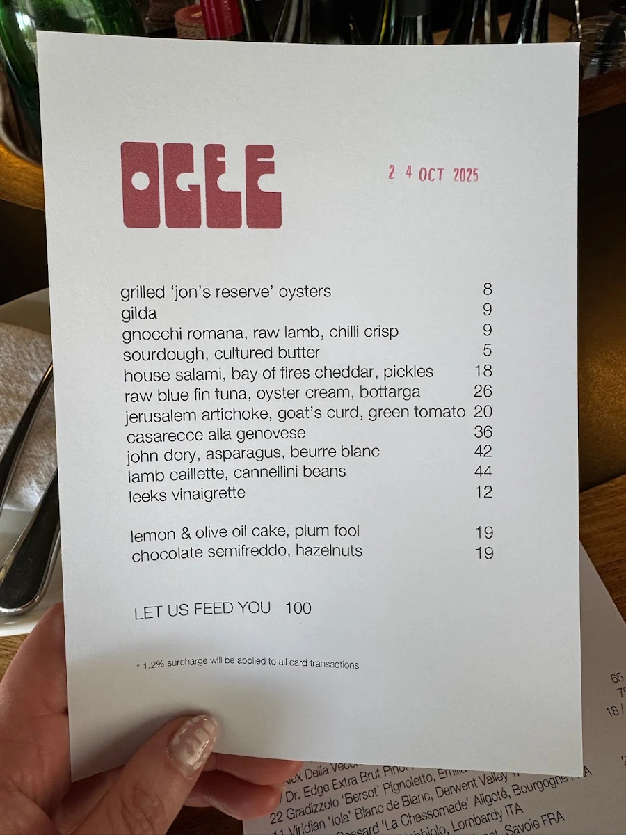 Menu, Ogee