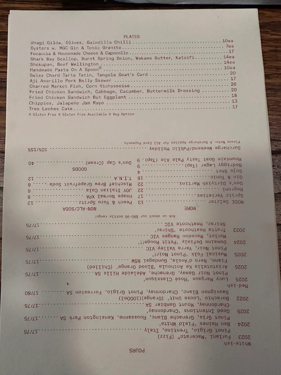 Menu, Don's