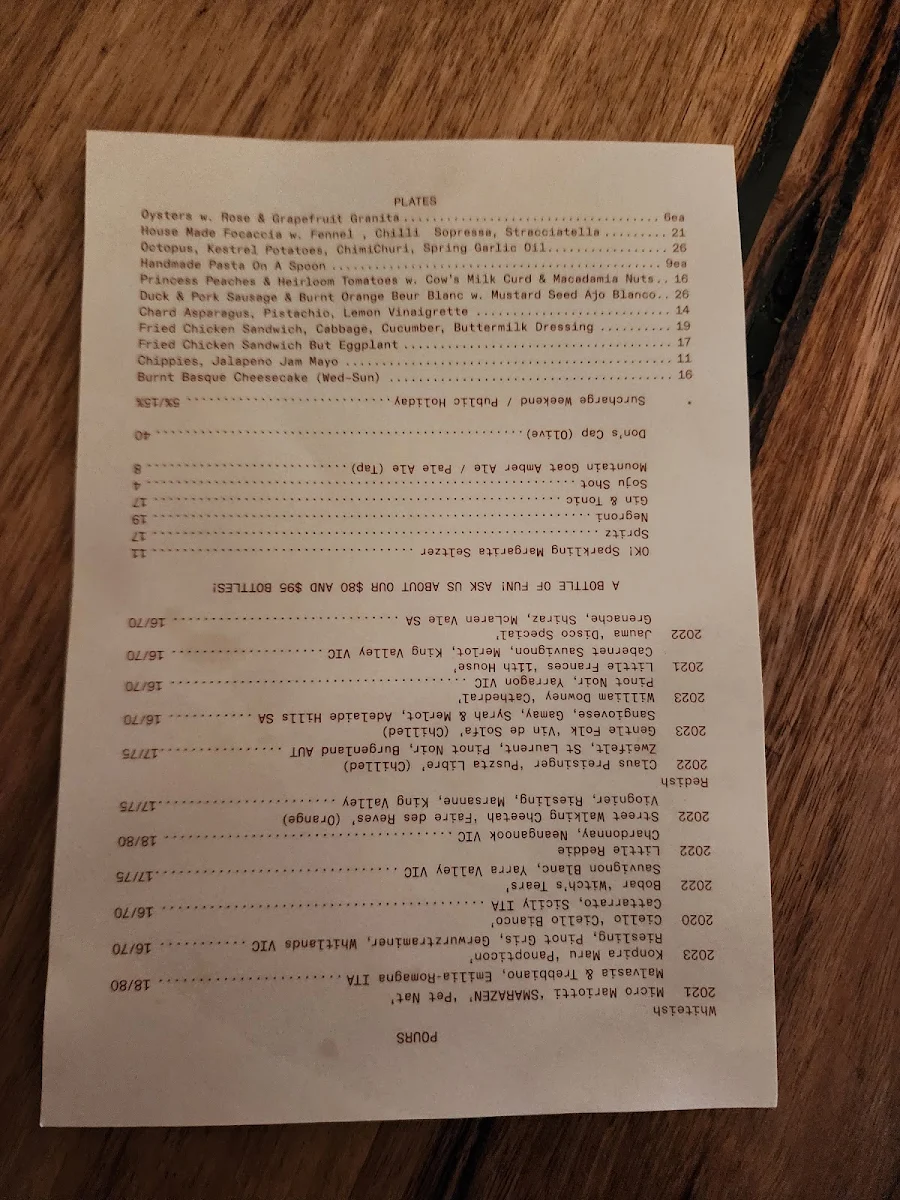 Menu, Don's