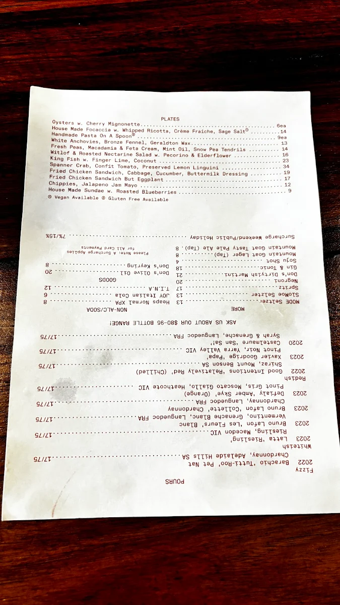 Menu, Don's