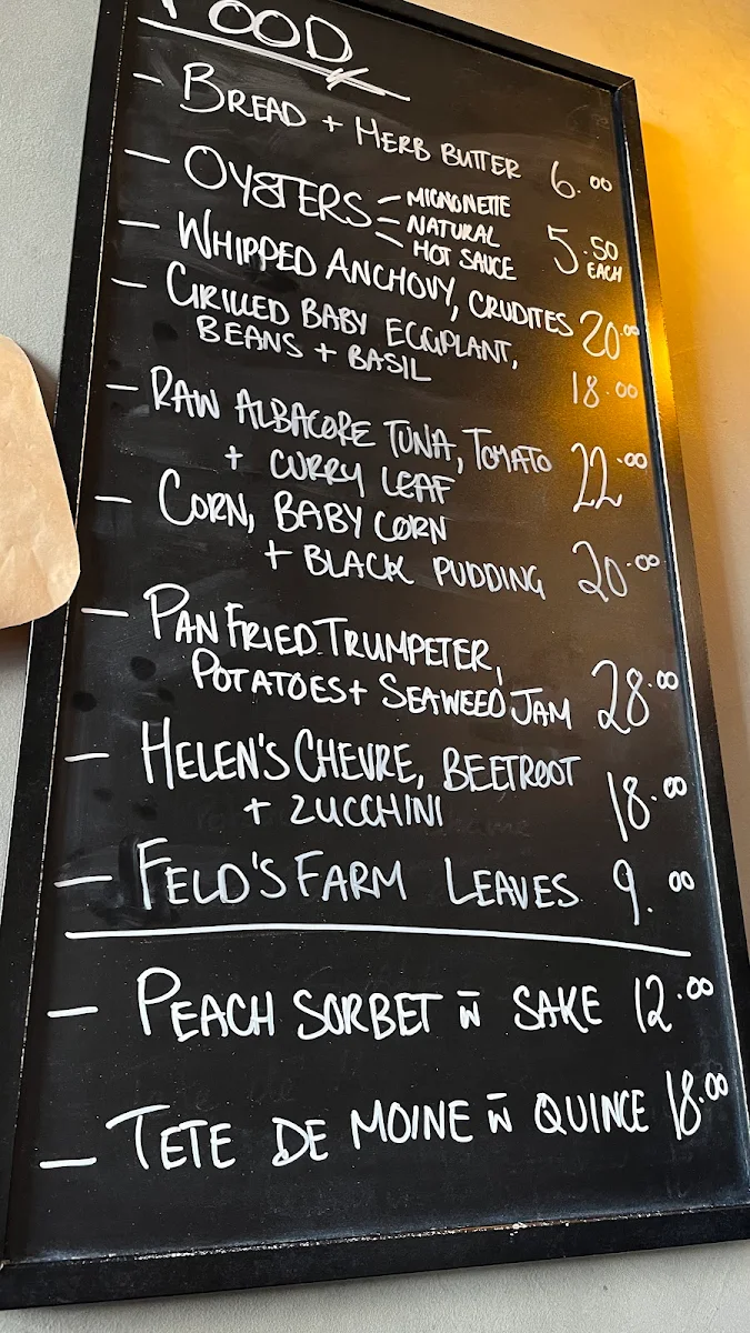 Menu, Lucinda Wine Bar
