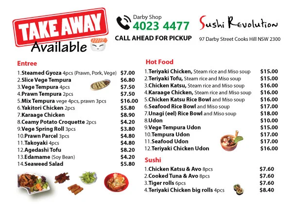 Menu, Sushi Revolution Darby