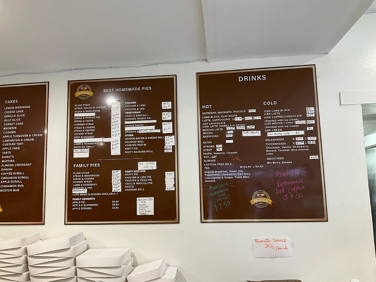 Menu, Croydon North Bakery Cafe