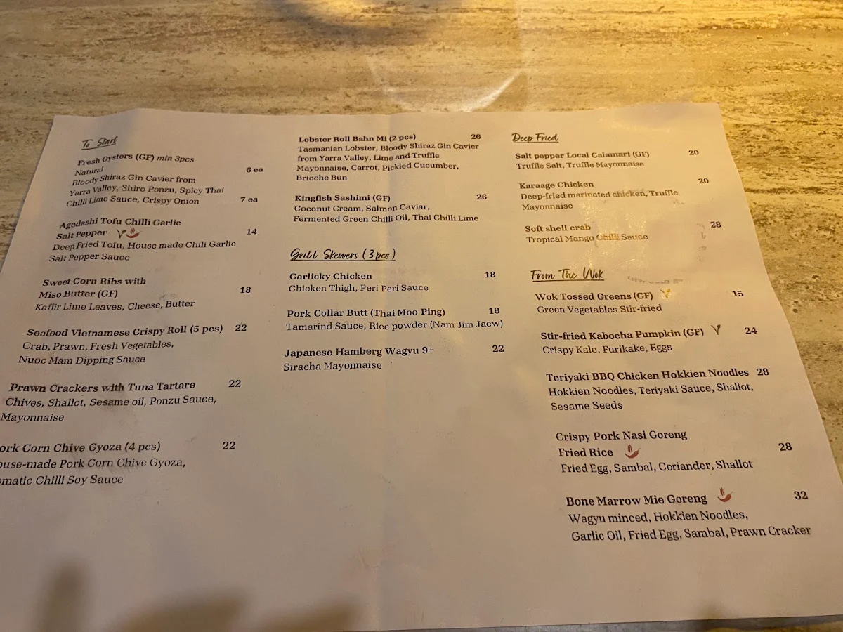 Menu, Tara Far East Dining & Bar